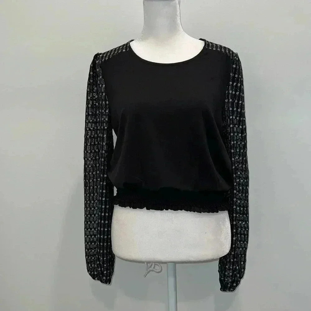 Michael Kors, Sheer Sleeve Round Neck Blouse - Picture 1 of 10